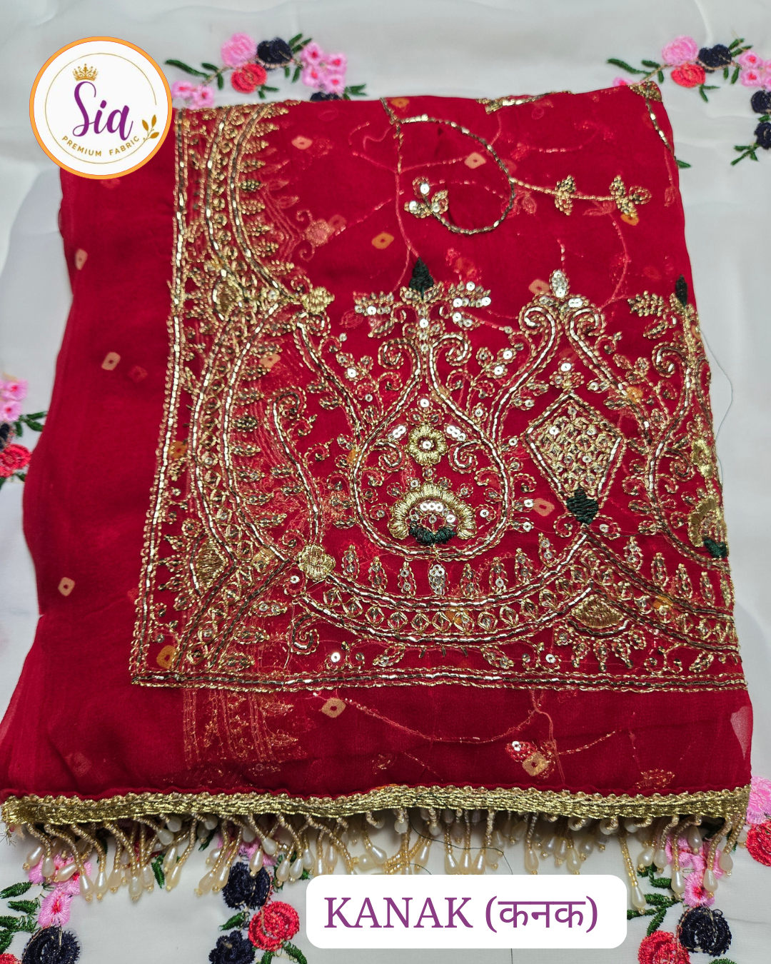 Red - Kanak (कनक) Collection - Heavy Embroidery with Bandhej