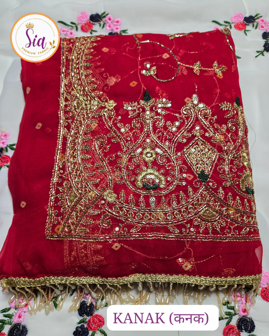 Red - Kanak (कनक) Collection - Heavy Embroidery with Bandhej