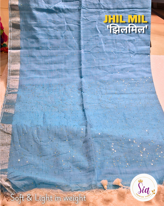Light Blue - 'झिलमिल' Jhil mil, Mul cotton with sequence work