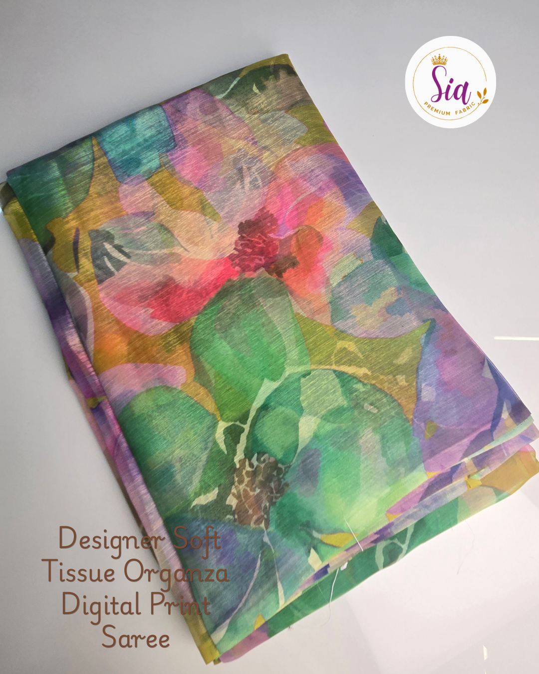 Lavender purple Floral- Sia Designer Soft Tissue Organza Digital Print Saree