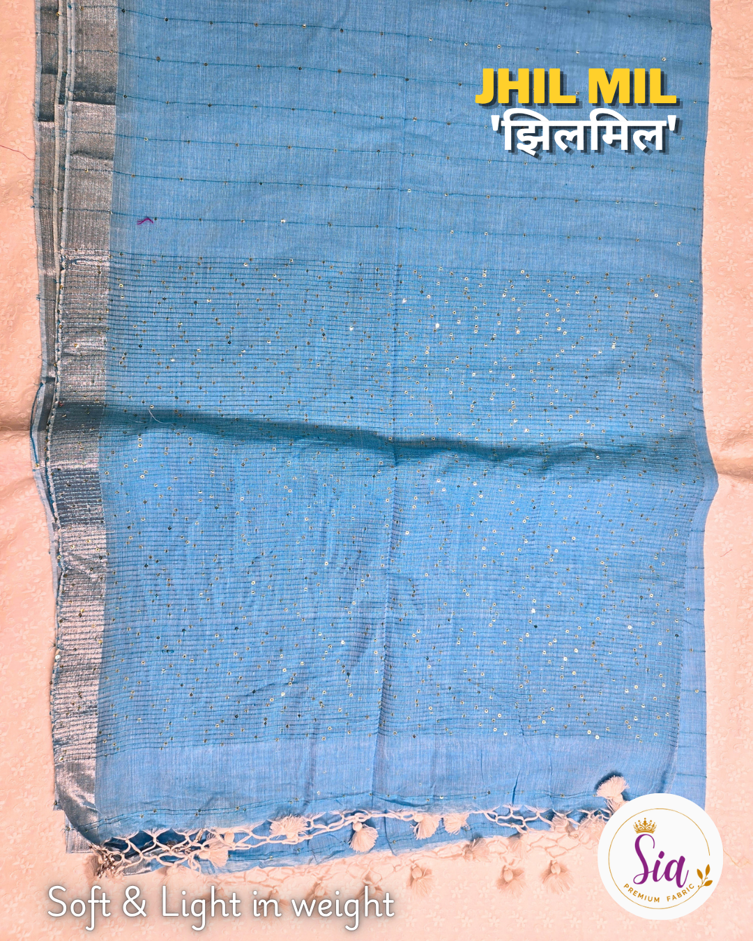 Light Blue - 'झिलमिल' Jhil mil, Mul cotton with sequence work