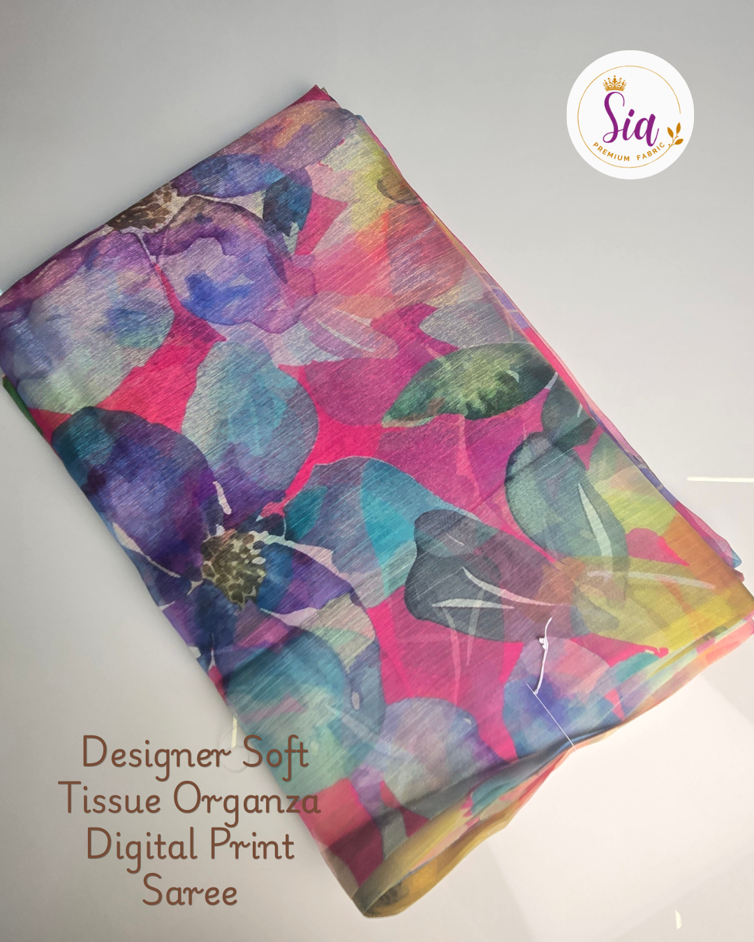 Purple Pink Floral- Sia Designer Soft Tissue Organza Digital Print Saree