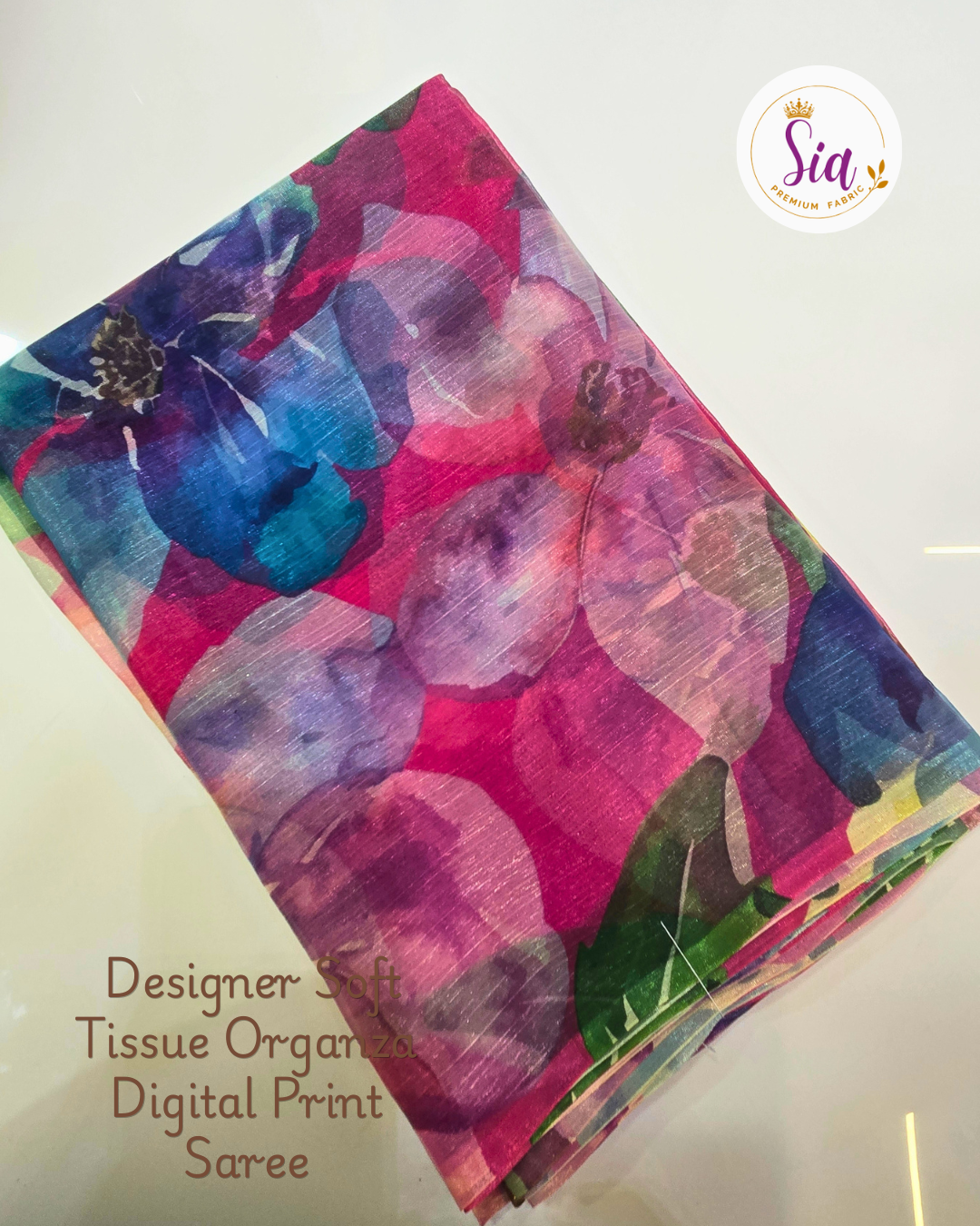 Rani Pink Floral- Sia Designer Soft Tissue Organza Digital Print Saree