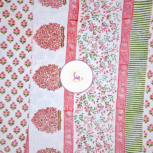 Floral motif pink saree is handblock printed on the softest mul-mul cotton, dyed naturally and handmade with love in Gujarat. 💕 - Sia Premium Fabric