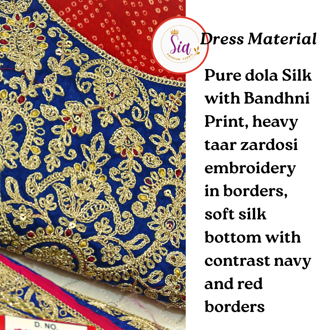Pure Dola Silk Dress Material with classic bandhni print , Rich Red color
