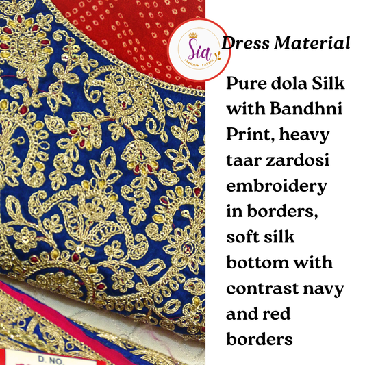Pure Dola Silk Dress Material with classic bandhni print , Rich Red color