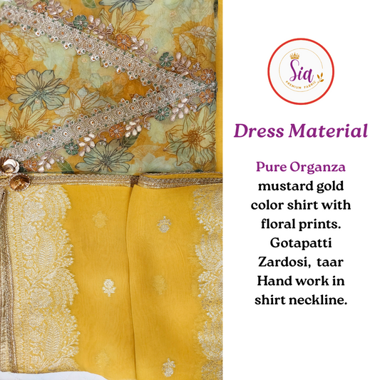 Festive Elegance – Mustard Gold Pure Organza, zari weaving dupatta with motifs and tassels