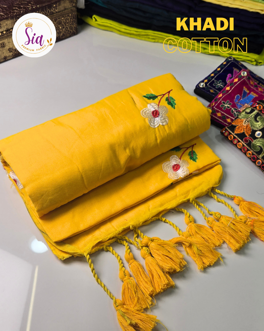 Mustard Yellow - Khadi Cotton Sarees