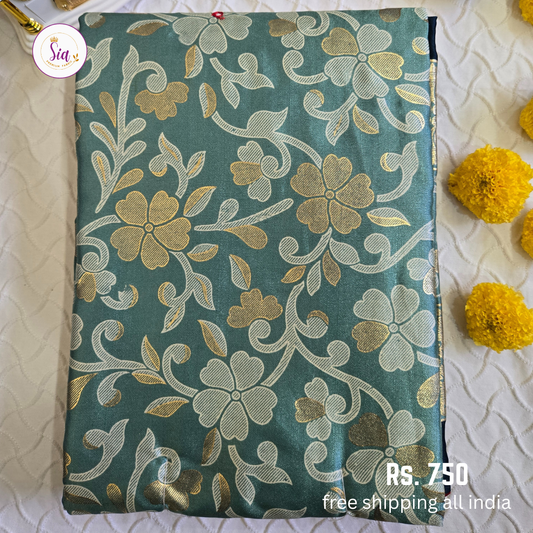 Light blue - Dull Moss Sarees - Mirror work, Piping contrast border and Foil Prints