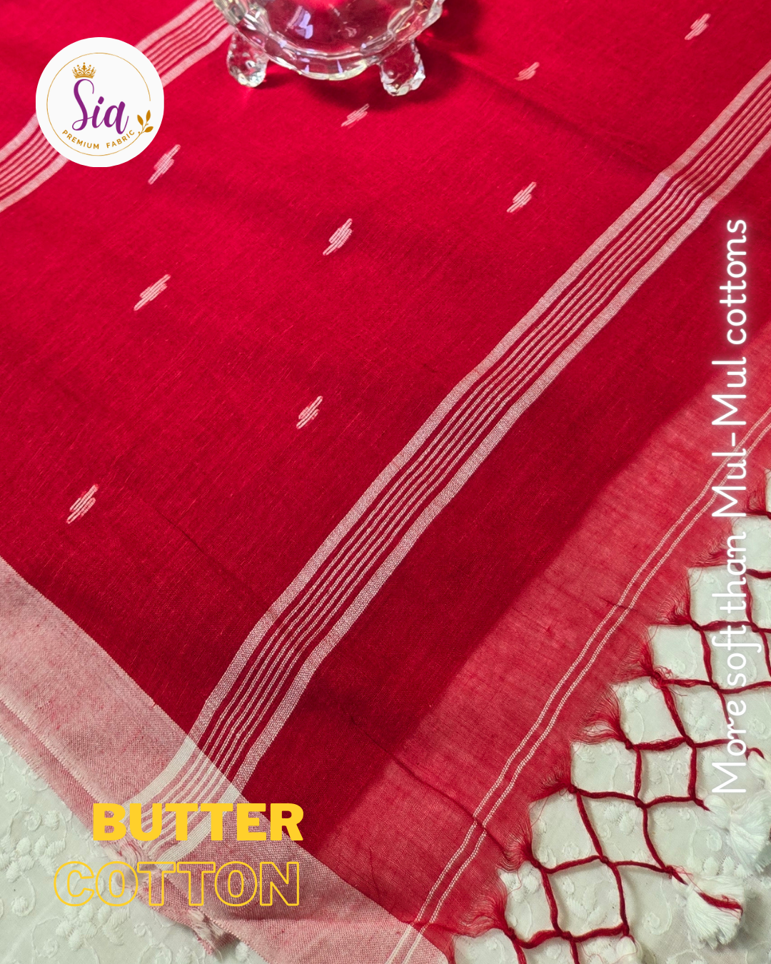 Red / Tomato Red - BUTTER SOFT PREMIUM Mul-Mul cotton, 120 thread count with embroidered floral motifs.
