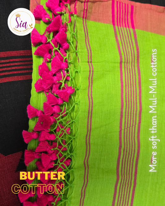 Parrot Green - BUTTER SOFT PREMIUM Mul-Mul cotton, 120 thread count with embroidered floral motifs.