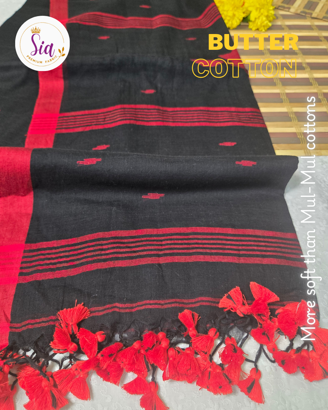 Black - BUTTER SOFT PREMIUM Mul-Mul cotton, 120 thread count with embroidered floral motifs. (Copy) (Copy)