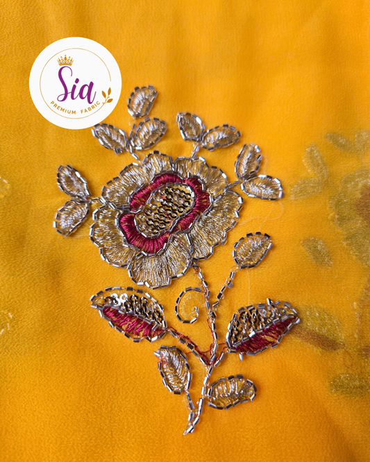 Yellow - Gulab Rose Butti Royal Georgette Saree