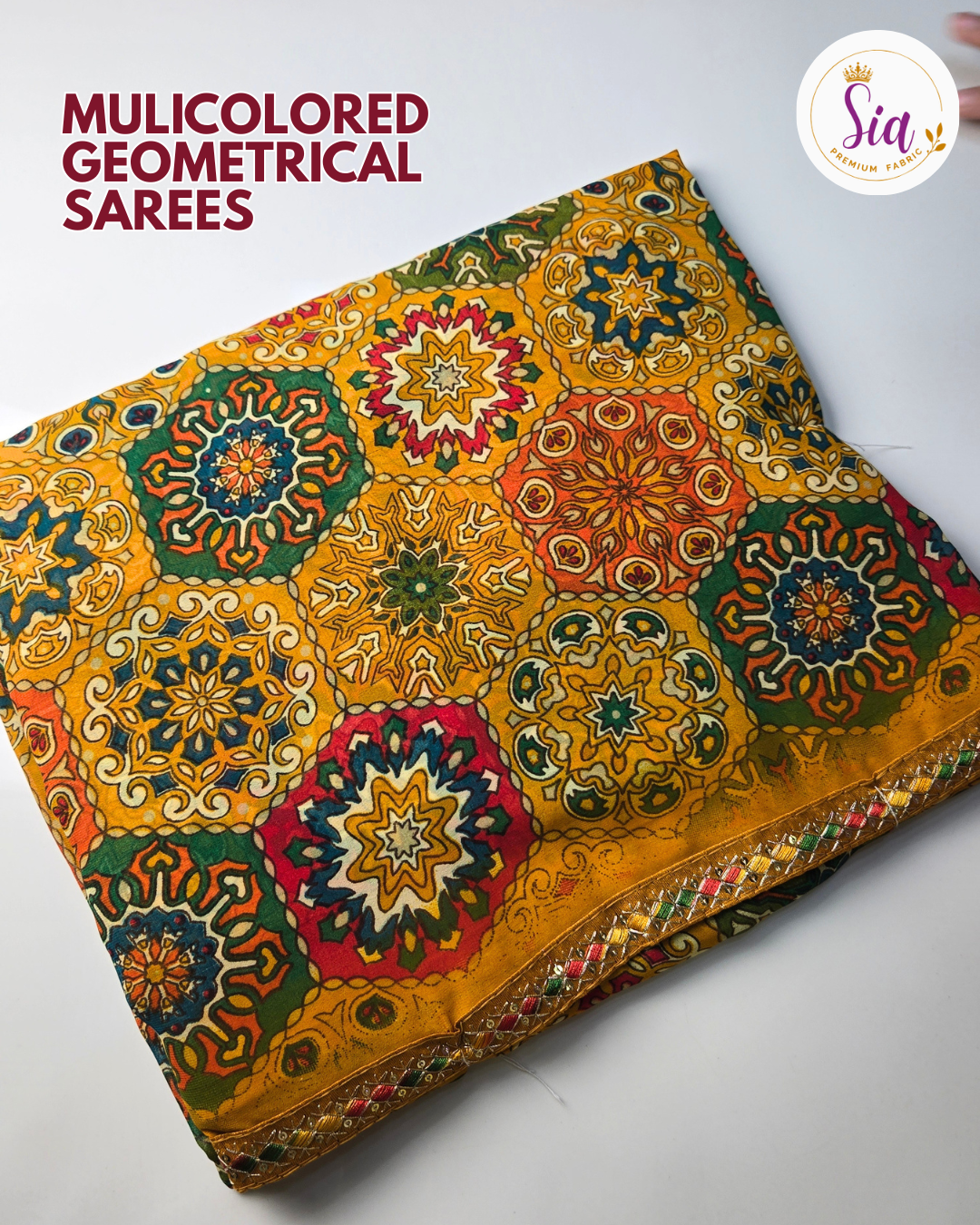 Yellow - Multicolored Geometrical Hexagonal Mandala Printed Sarees
