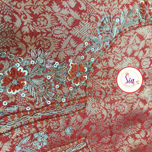 Stunning Pure Jamawar Banarasi Weave Shirt in a rich Rust hue