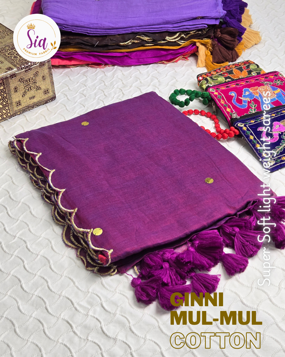 Magenta - GINNI Work - Mul-Mul cotton, 120 thread count with Scallop border.