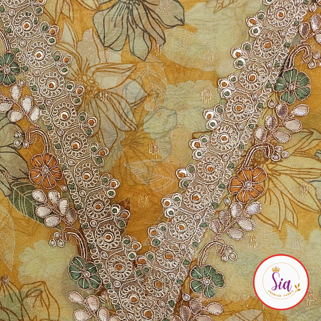 Festive Elegance β Mustard Gold Pure Organza, zari weaving dupatta with motifs and tassels
