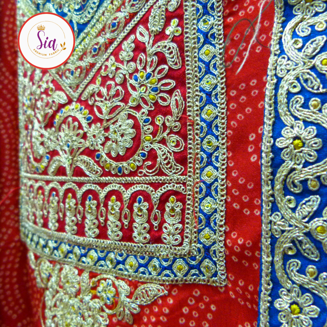 Pure Dola Silk Dress Material with classic bandhni print , Rich Red color