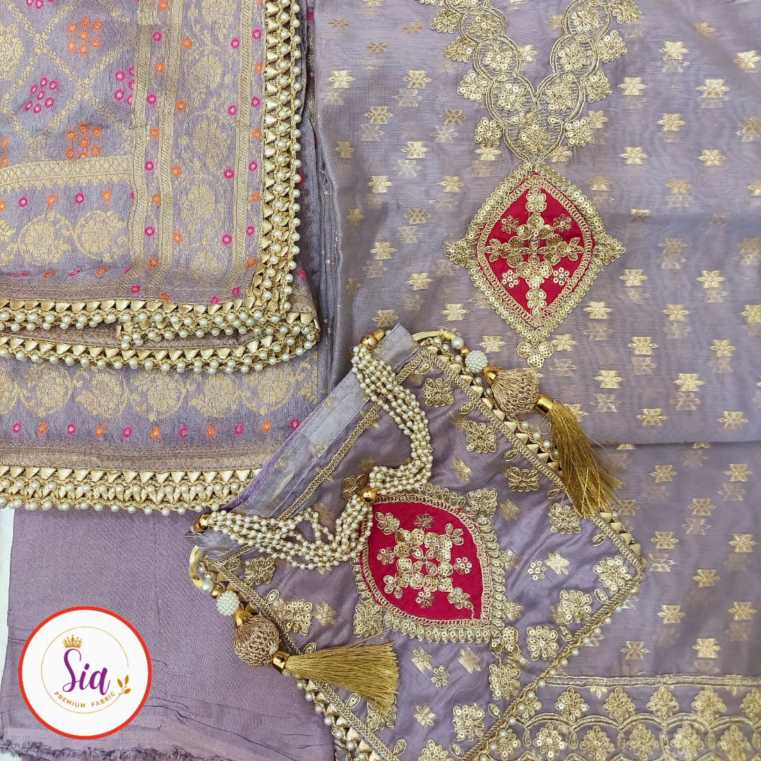 Chanderi Jacquard Silk Banarasi Weave Shirt in a soft pastel color palette
