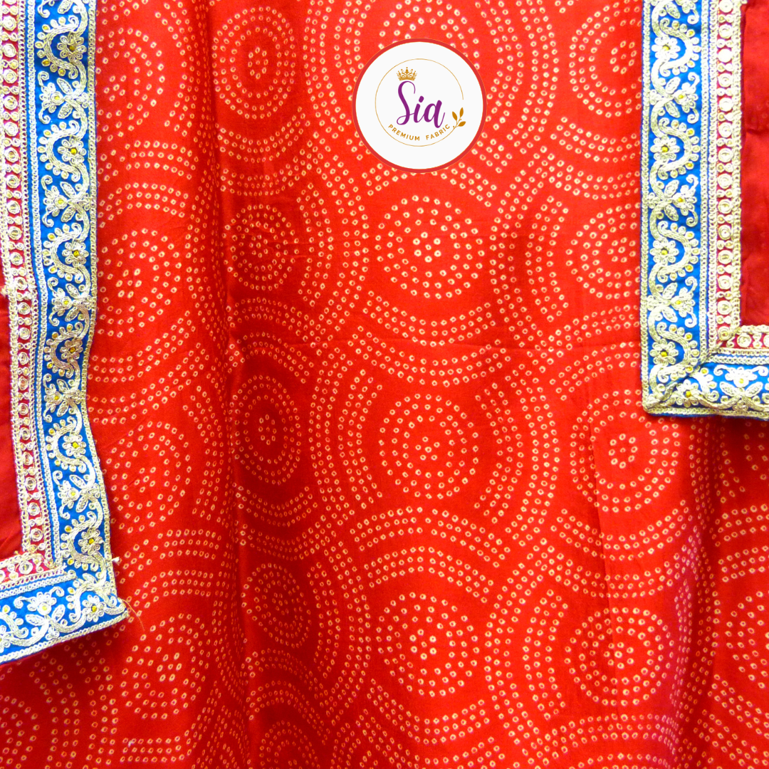Pure Dola Silk Dress Material with classic bandhni print , Rich Red color