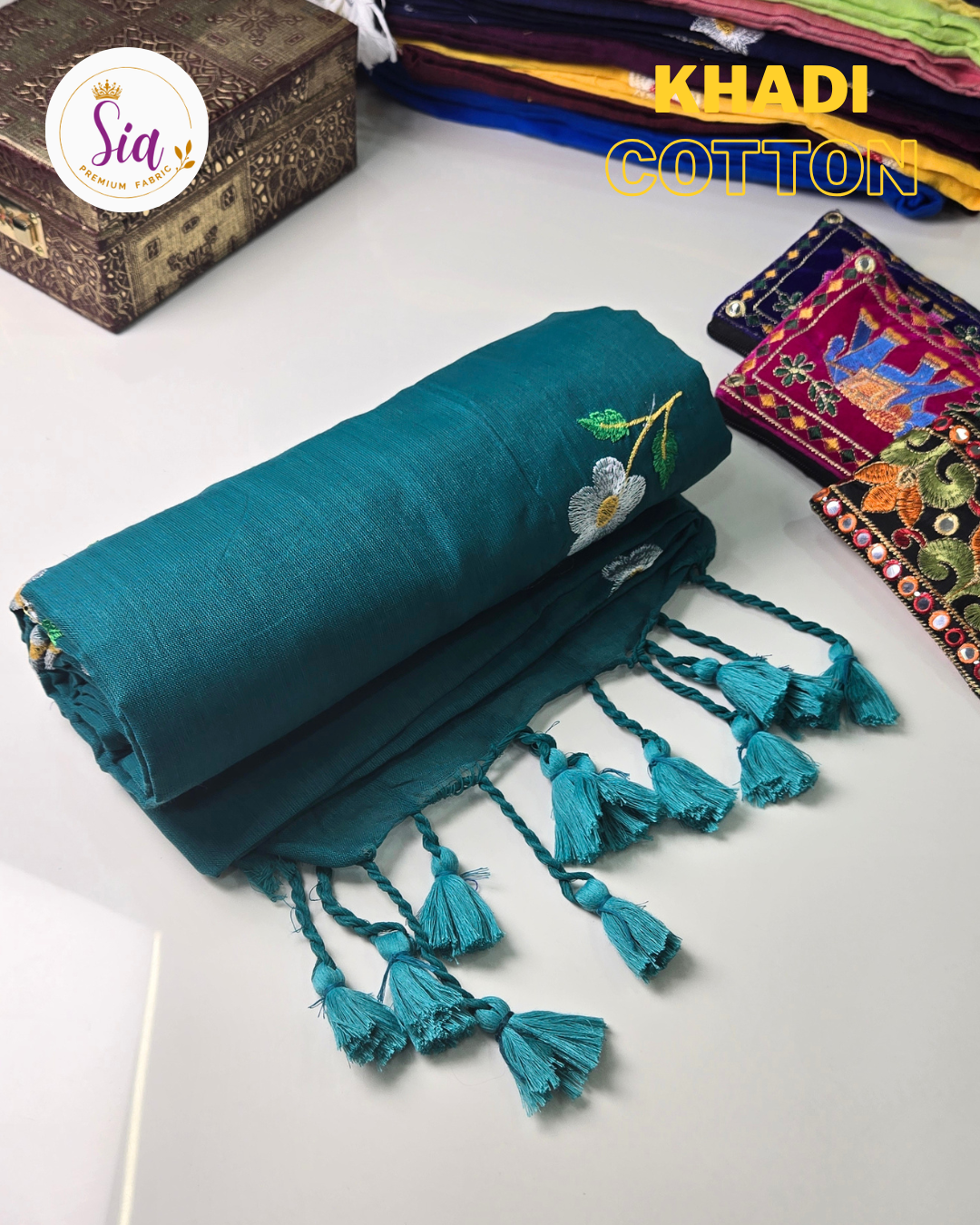 Teal/Rama - Khadi Cotton Sarees