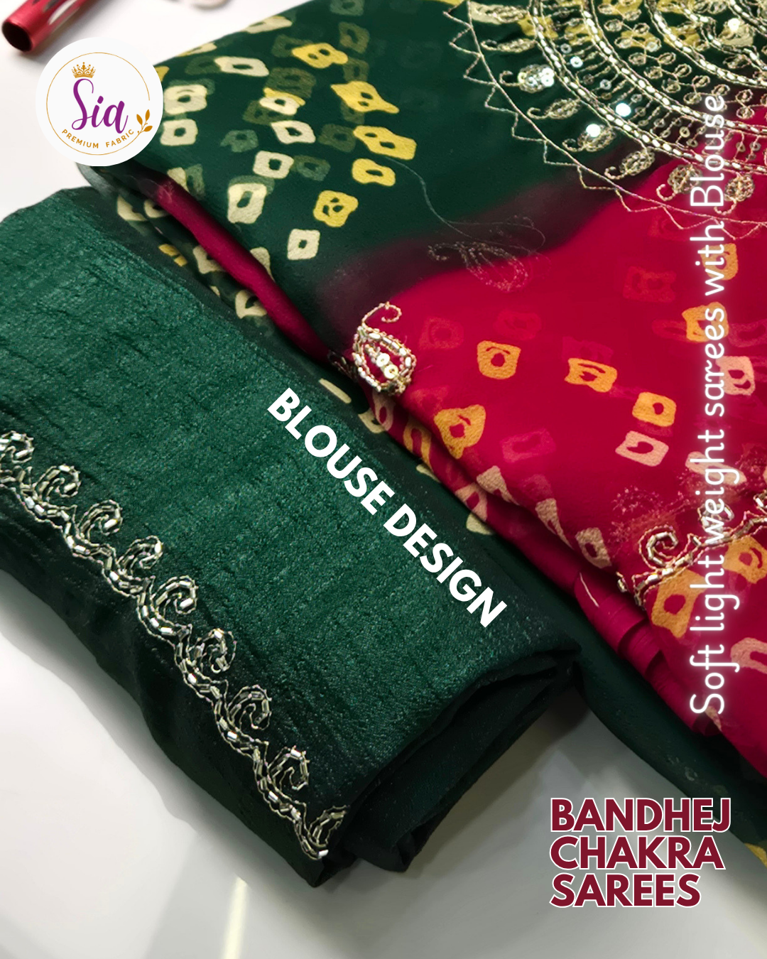 Green and Red - Chakra Bandhej Sarees