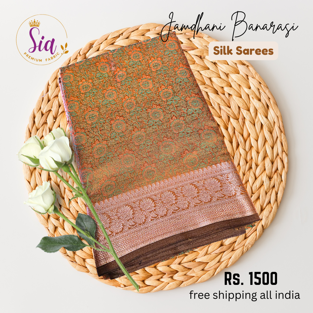 Rust Orange - Jhamdhani Banarasi silk sarees