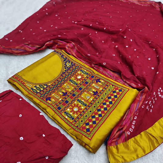 Traditional Kutch work with Bandhej Dupatta ❣️
