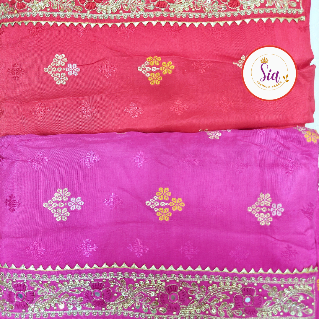 Pure Dola Russian Jaquard Silk Red color