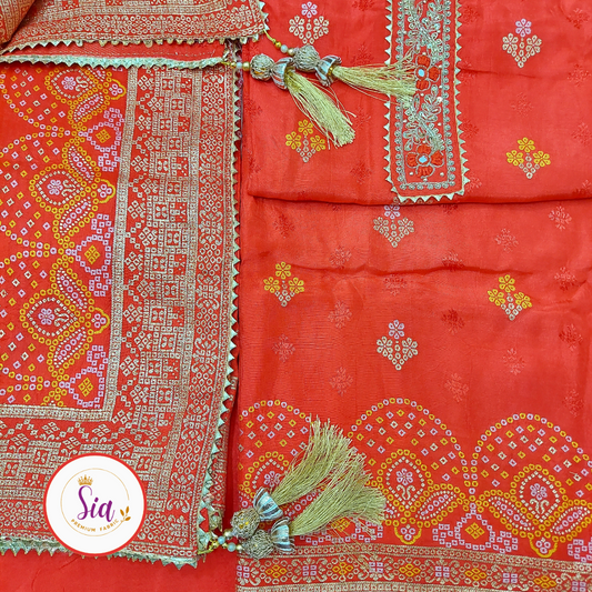 Pure Dola Russian Jaquard Silk Red color