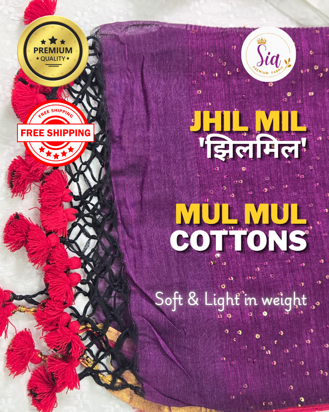 Sia 'झिलमिल' Jhil mil, Mul cotton with sequence work