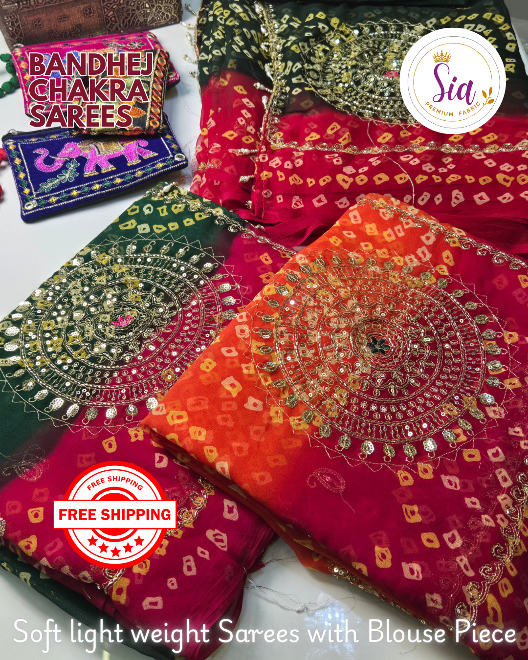 Sia Bandhej/Multi Geometrical Prints Sarees