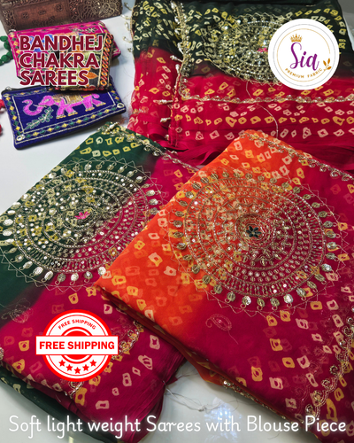 Sia Bandhej/Multi Geometrical Prints Sarees