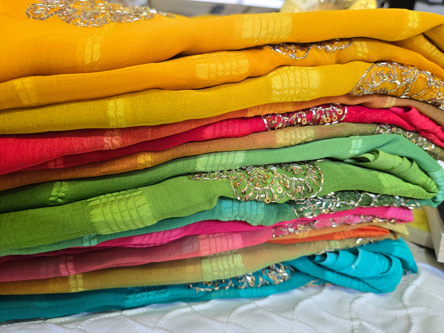 Chiffon Sarees - With Blouse - With Embroidery Butta Work Sarees