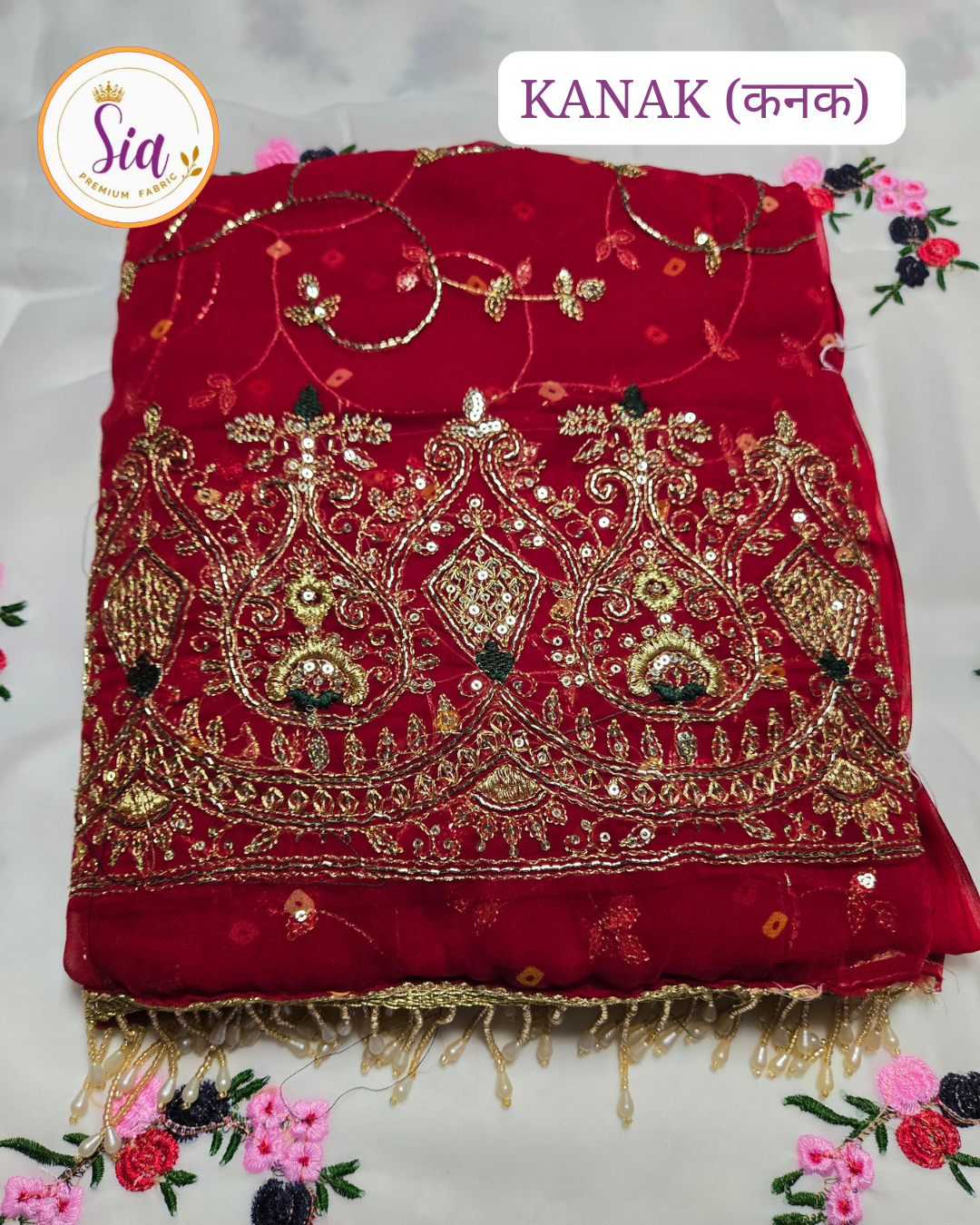 Red - Kanak (कनक) Collection - Heavy Embroidery with Bandhej