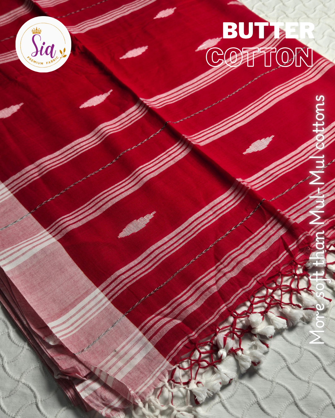 Deep Red/Maroon - BUTTER SOFT PREMIUM Mul-Mul cotton, 120 thread count with embroidered motifs.