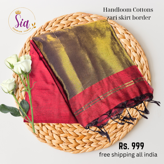 Rust Orange with Zari border - Handloom khadi cotton sarees
