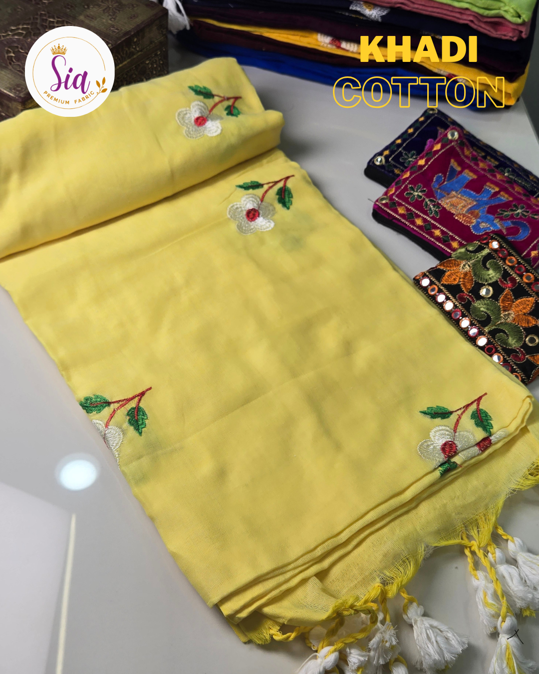Yellow - Khadi Cotton Sarees