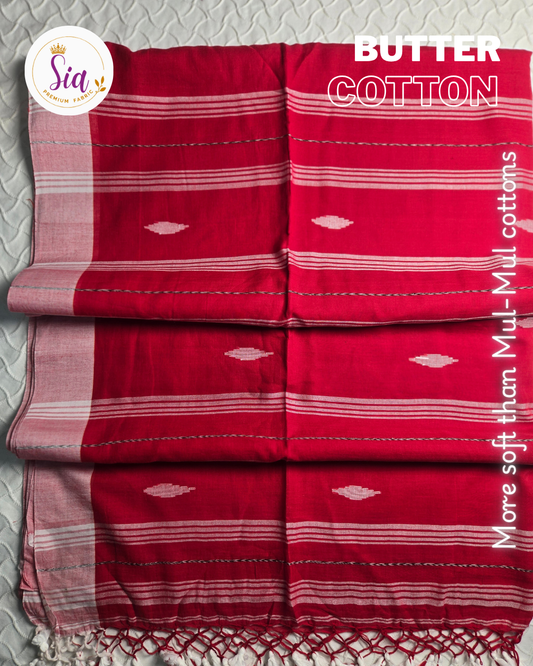 Deep Red/Maroon - BUTTER SOFT PREMIUM Mul-Mul cotton, 120 thread count with embroidered motifs.