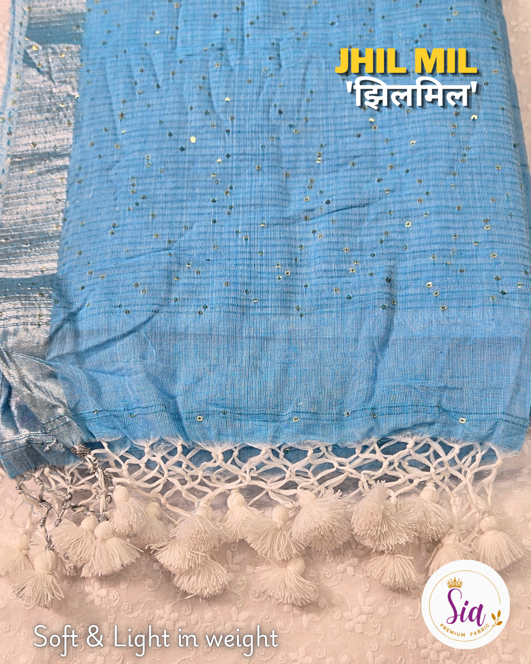Light Blue - 'झिलमिल' Jhil mil, Mul cotton with sequence work