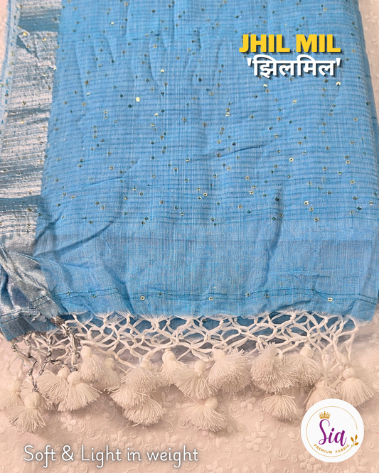 Light Blue - 'झिलमिल' Jhil mil, Mul cotton with sequence work