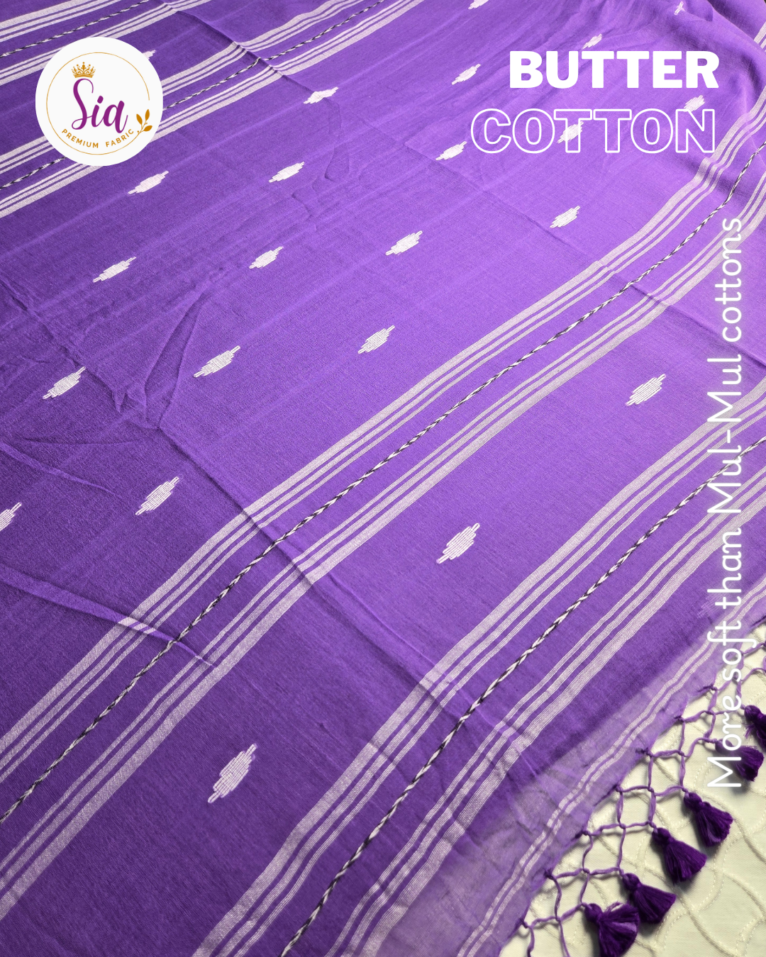Lavender / Lilac - BUTTER SOFT PREMIUM Mul-Mul cotton, 120 thread count with embroidered motifs.