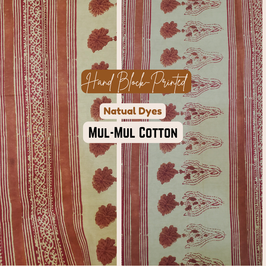 Deep red, adorned with intricate floral block prints