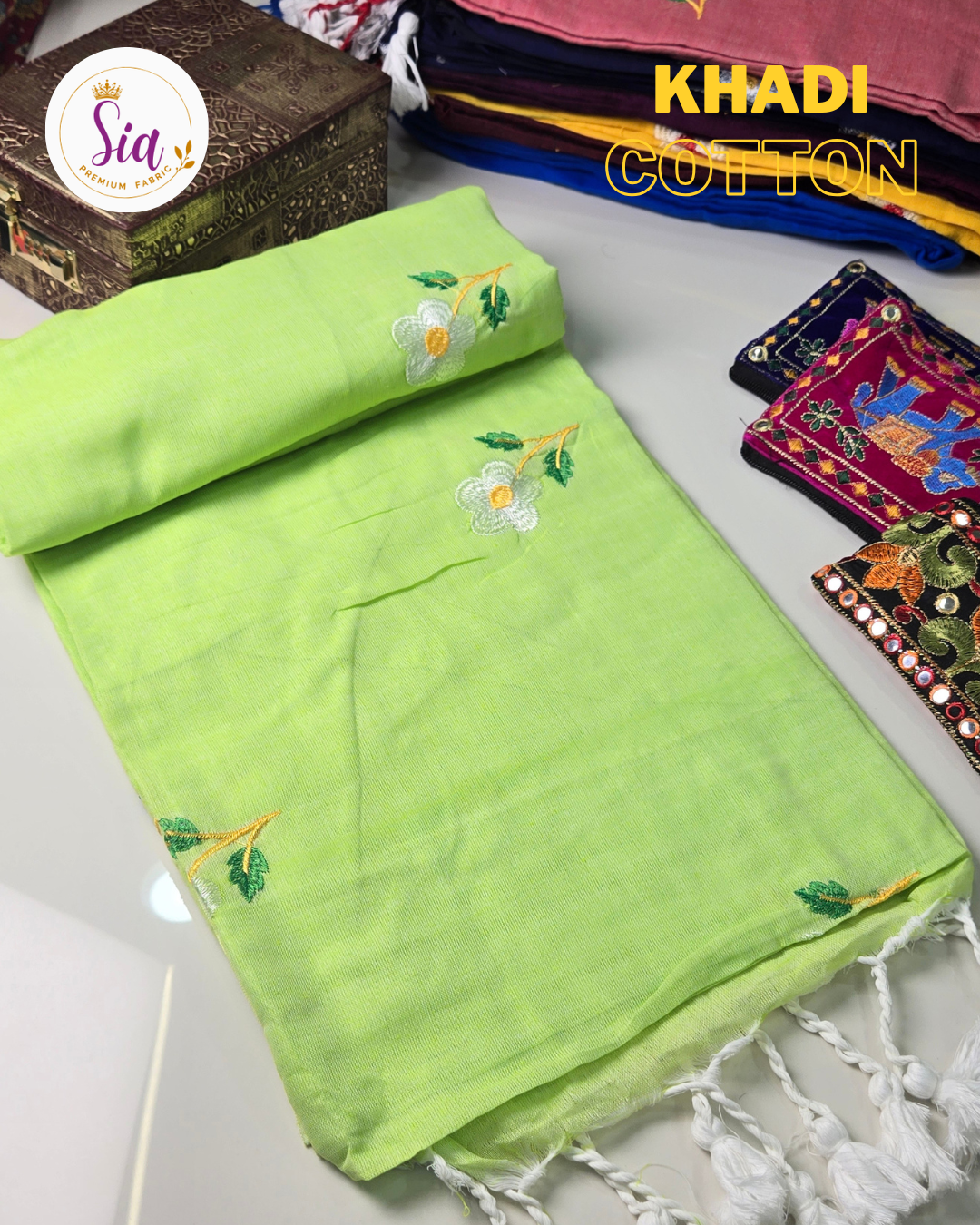 Light Green - Khadi Cotton Sarees