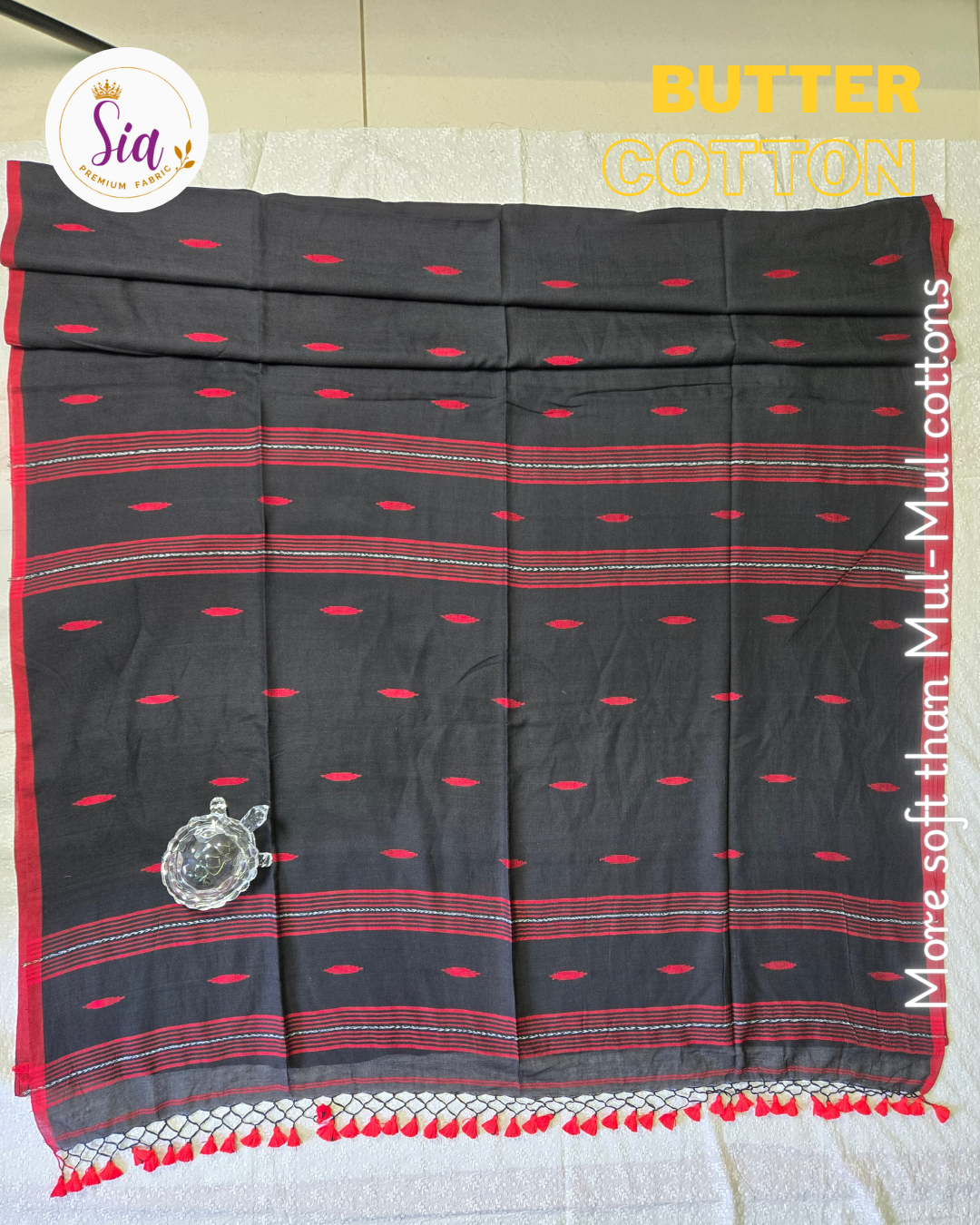 Black - BUTTER SOFT PREMIUM Mul-Mul cotton, 120 thread count with embroidered floral motifs. (Copy) (Copy)