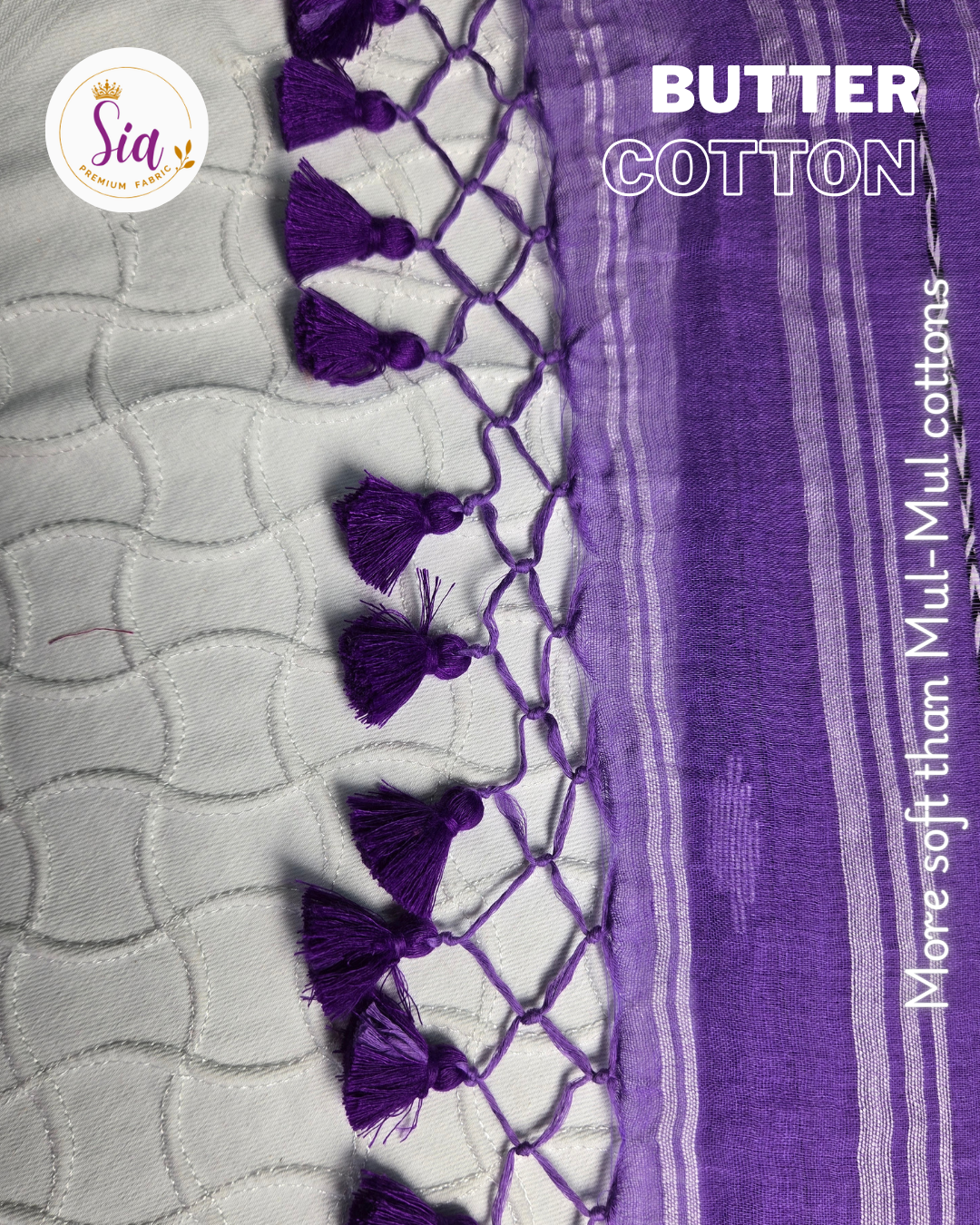 Lavender / Lilac - BUTTER SOFT PREMIUM Mul-Mul cotton, 120 thread count with embroidered motifs.