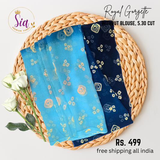 Ombre/Shaded - BLUE - Royal Gorgette without blouse sarees