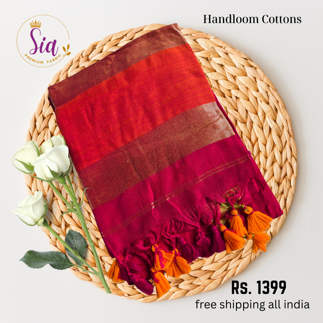 Orange Pink -  Handloom super soft mul cotton sarees