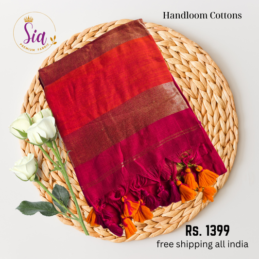 Orange Pink -  Handloom super soft mul cotton sarees