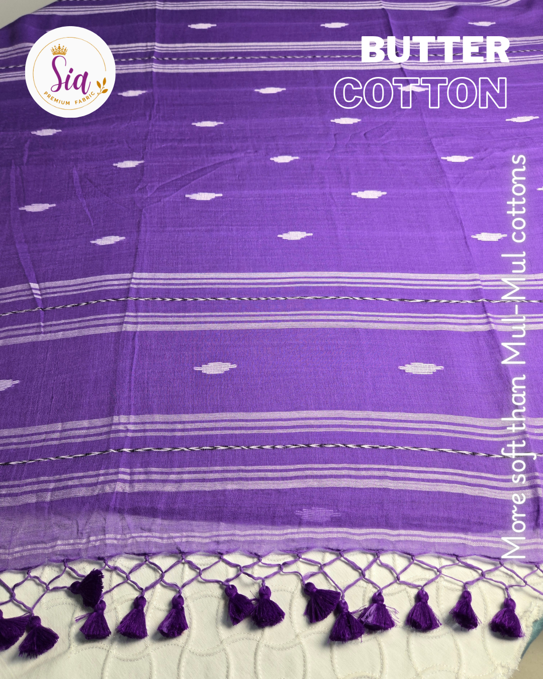 Lavender / Lilac - BUTTER SOFT PREMIUM Mul-Mul cotton, 120 thread count with embroidered motifs.